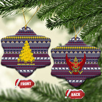 Thailand Christmas Ceramic Ornament with Yellow Flower Tree Garuda Emblem and Elephant Holiday - Wonder Print Shop