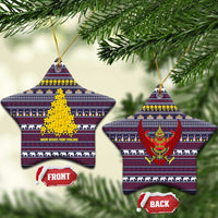 Thailand Christmas Ceramic Ornament with Yellow Flower Tree Garuda Emblem and Elephant Holiday - Wonder Print Shop