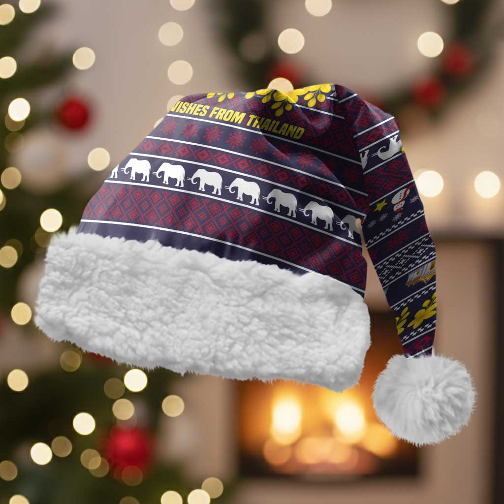 Thailand Christmas Santa Hat with Yellow Flower Tree Garuda Emblem and Elephant Holiday - Wonder Print Shop