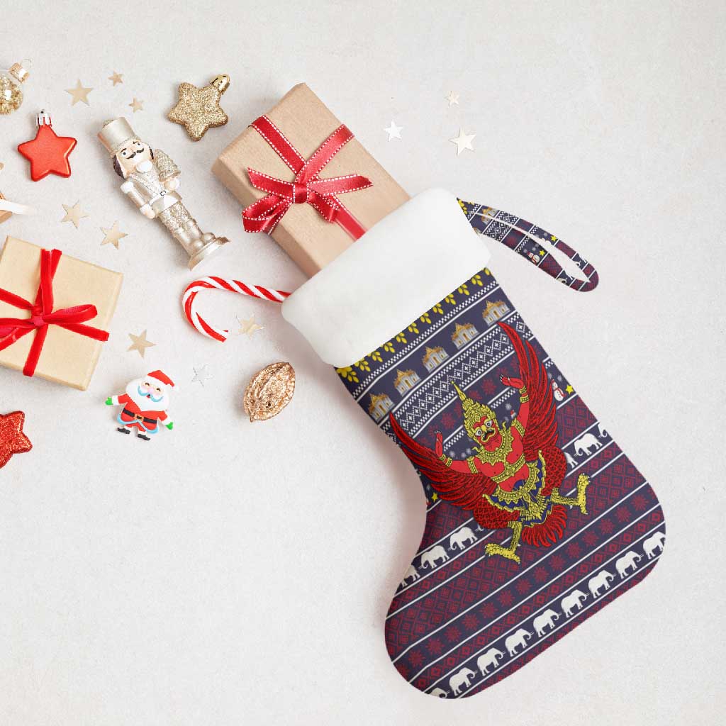 Thailand Christmas Stocking with Yellow Flower Tree Garuda Emblem and Elephant Holiday - Wonder Print Shop
