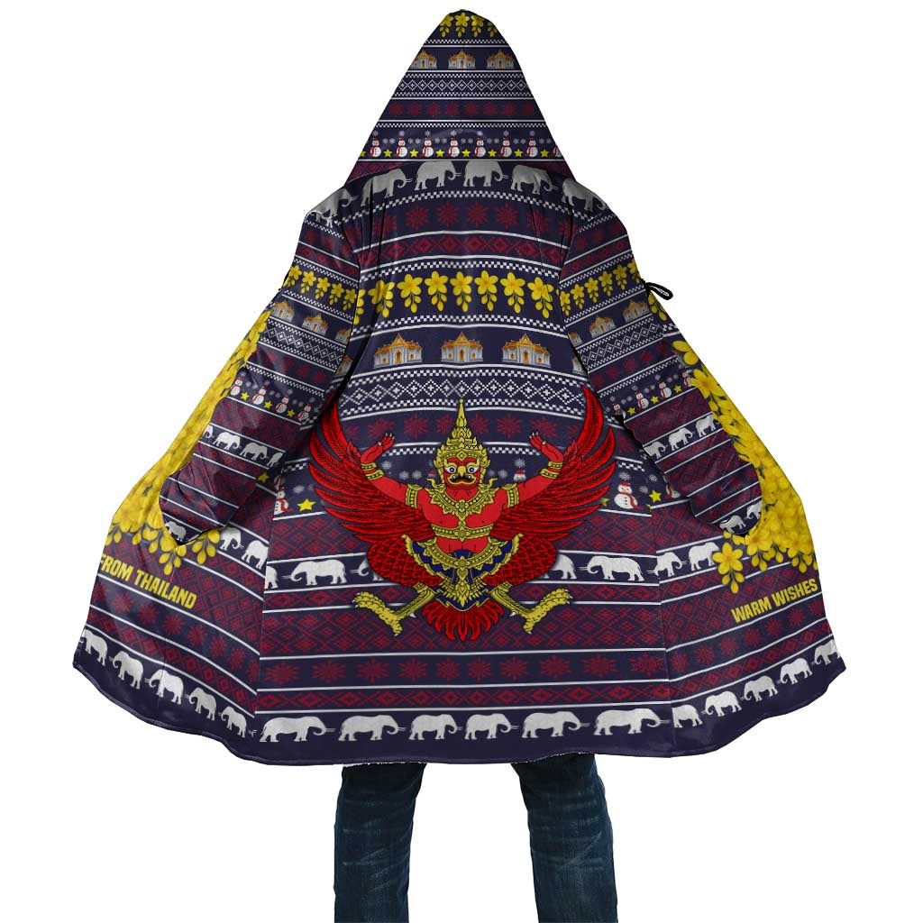 Thailand Christmas Cloak with Yellow Flower Tree Garuda Emblem and Elephant Holiday - Wonder Print Shop