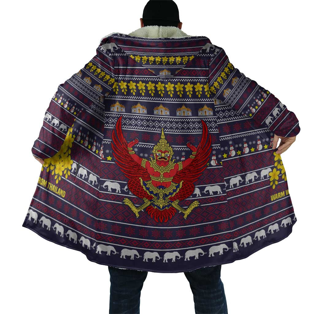 Thailand Christmas Cloak with Yellow Flower Tree Garuda Emblem and Elephant Holiday - Wonder Print Shop