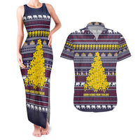 Thailand Christmas Couples Matching Tank Maxi Dress and Hawaiian Shirt with Yellow Flower Tree Garuda Emblem and Elephant Holiday - Wonder Print Shop