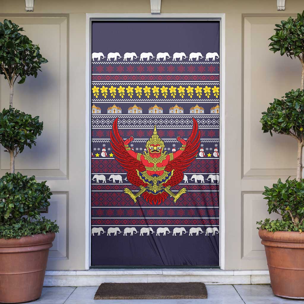 Thailand Christmas Door Cover with Yellow Flower Tree Garuda Emblem and Elephant Holiday - undefined