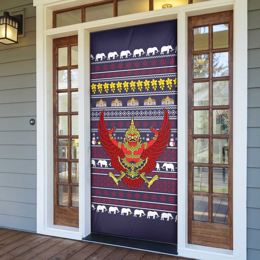 Thailand Christmas Door Cover with Yellow Flower Tree Garuda Emblem and Elephant Holiday - undefined