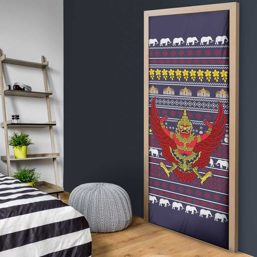 Thailand Christmas Door Cover with Yellow Flower Tree Garuda Emblem and Elephant Holiday - undefined