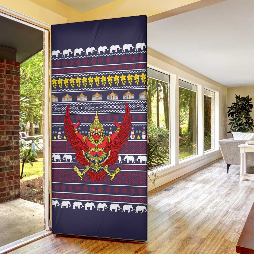 Thailand Christmas Door Cover with Yellow Flower Tree Garuda Emblem and Elephant Holiday - undefined