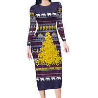 Thailand Christmas Family Matching Long Sleeve Bodycon Dress and Hawaiian Shirt with Yellow Flower Tree Garuda Emblem and Elephant Holiday - Wonder Print Shop