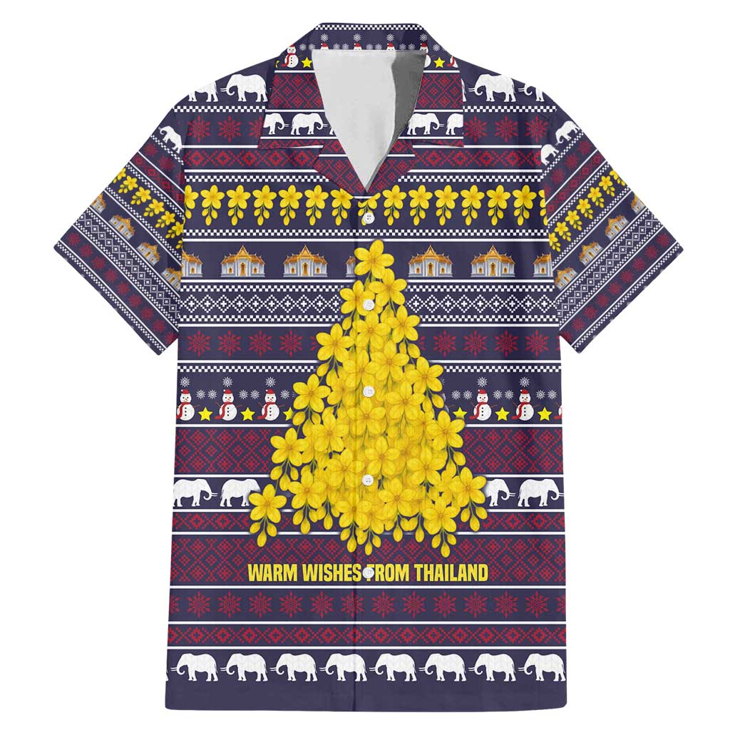 Thailand Christmas Family Matching Mermaid Dress and Hawaiian Shirt with Yellow Flower Tree Garuda Emblem and Elephant Holiday - Wonder Print Shop