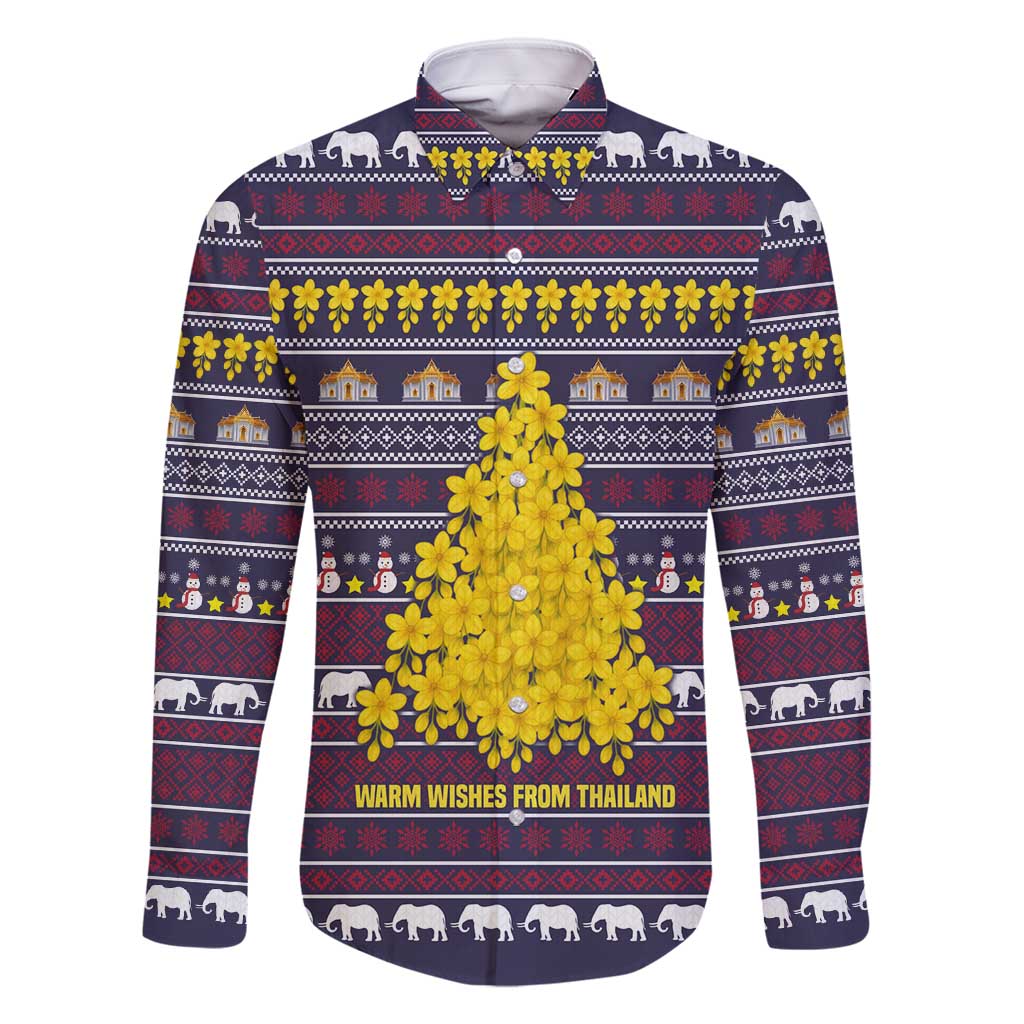 Thailand Christmas Family Matching Mermaid Dress and Hawaiian Shirt with Yellow Flower Tree Garuda Emblem and Elephant Holiday - Wonder Print Shop