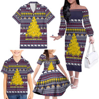 Thailand Christmas Family Matching Off The Shoulder Long Sleeve Dress and Hawaiian Shirt with Yellow Flower Tree Garuda Emblem and Elephant Holiday - Wonder Print Shop