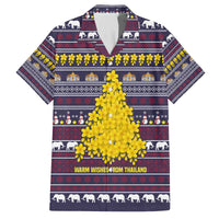 Thailand Christmas Family Matching Off The Shoulder Long Sleeve Dress and Hawaiian Shirt with Yellow Flower Tree Garuda Emblem and Elephant Holiday - Wonder Print Shop