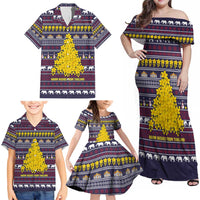 Thailand Christmas Family Matching Off Shoulder Maxi Dress and Hawaiian Shirt with Yellow Flower Tree Garuda Emblem and Elephant Holiday - Wonder Print Shop