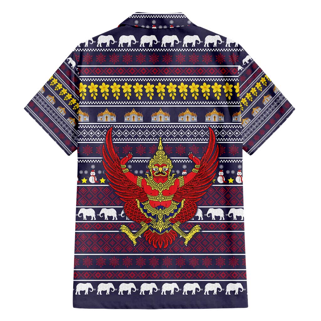 Thailand Christmas Family Matching Off Shoulder Maxi Dress and Hawaiian Shirt with Yellow Flower Tree Garuda Emblem and Elephant Holiday - Wonder Print Shop