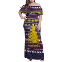 Thailand Christmas Family Matching Off Shoulder Maxi Dress and Hawaiian Shirt with Yellow Flower Tree Garuda Emblem and Elephant Holiday - Wonder Print Shop