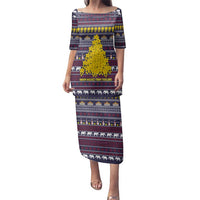 Thailand Christmas Family Matching Puletasi and Hawaiian Shirt with Yellow Flower Tree Garuda Emblem and Elephant Holiday - Wonder Print Shop