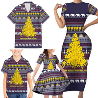 Thailand Christmas Family Matching Short Sleeve Bodycon Dress and Hawaiian Shirt with Yellow Flower Tree Garuda Emblem and Elephant Holiday - Wonder Print Shop