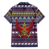 Thailand Christmas Family Matching Short Sleeve Bodycon Dress and Hawaiian Shirt with Yellow Flower Tree Garuda Emblem and Elephant Holiday - Wonder Print Shop