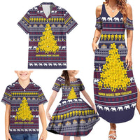 Thailand Christmas Family Matching Summer Maxi Dress and Hawaiian Shirt with Yellow Flower Tree Garuda Emblem and Elephant Holiday - Wonder Print Shop