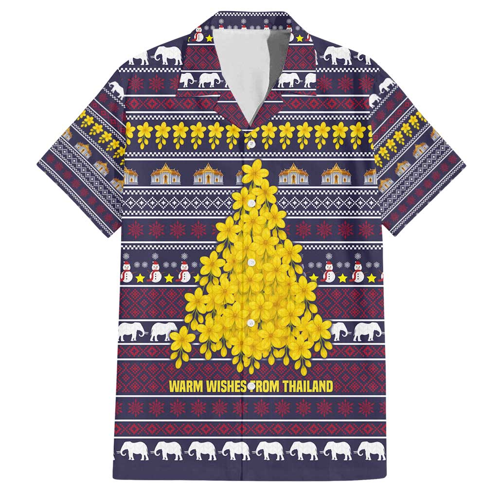 Thailand Christmas Family Matching Tank Maxi Dress and Hawaiian Shirt with Yellow Flower Tree Garuda Emblem and Elephant Holiday - Wonder Print Shop
