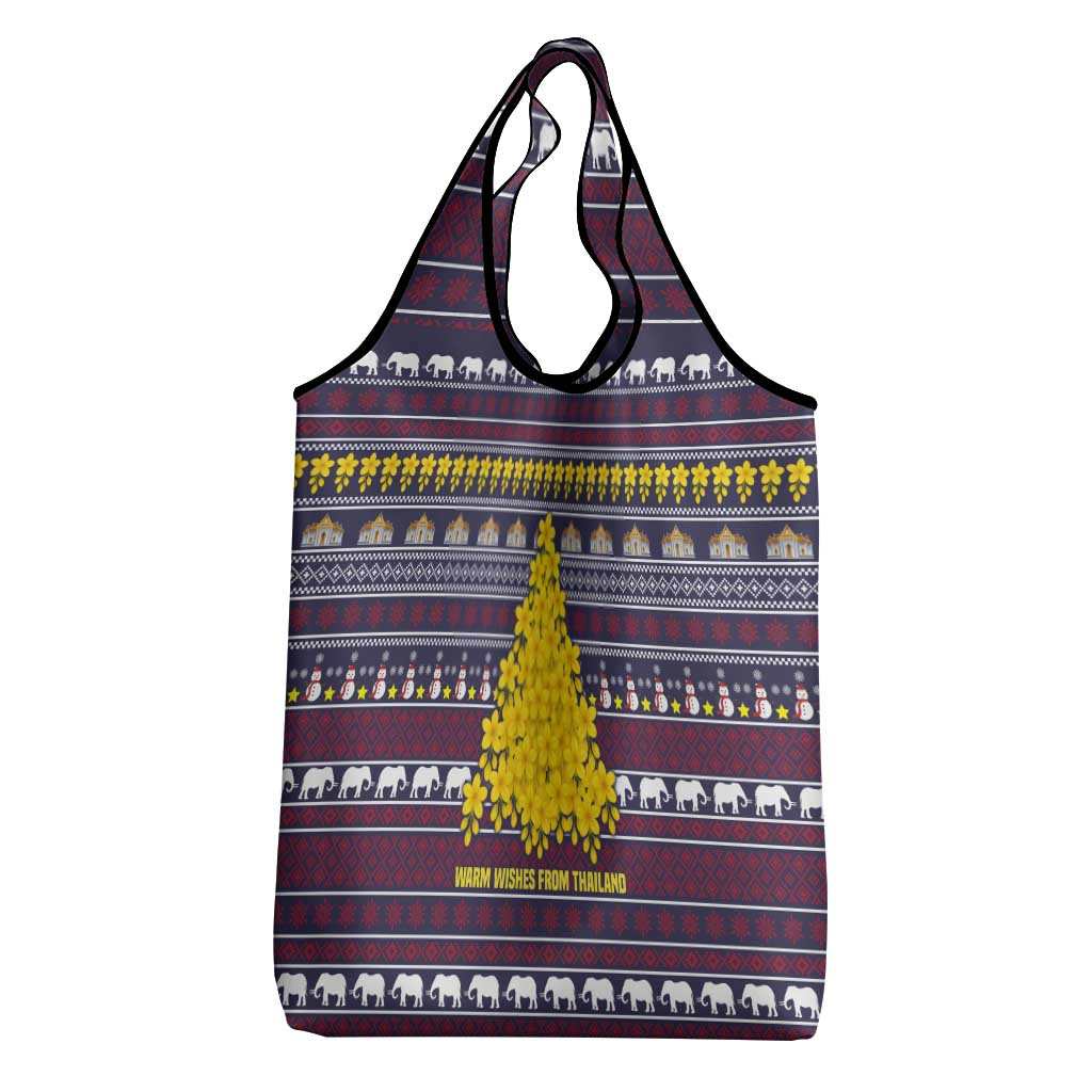 Thailand Christmas Grocery Bag with Yellow Flower Tree Garuda Emblem and Elephant Holiday - Wonder Print Shop