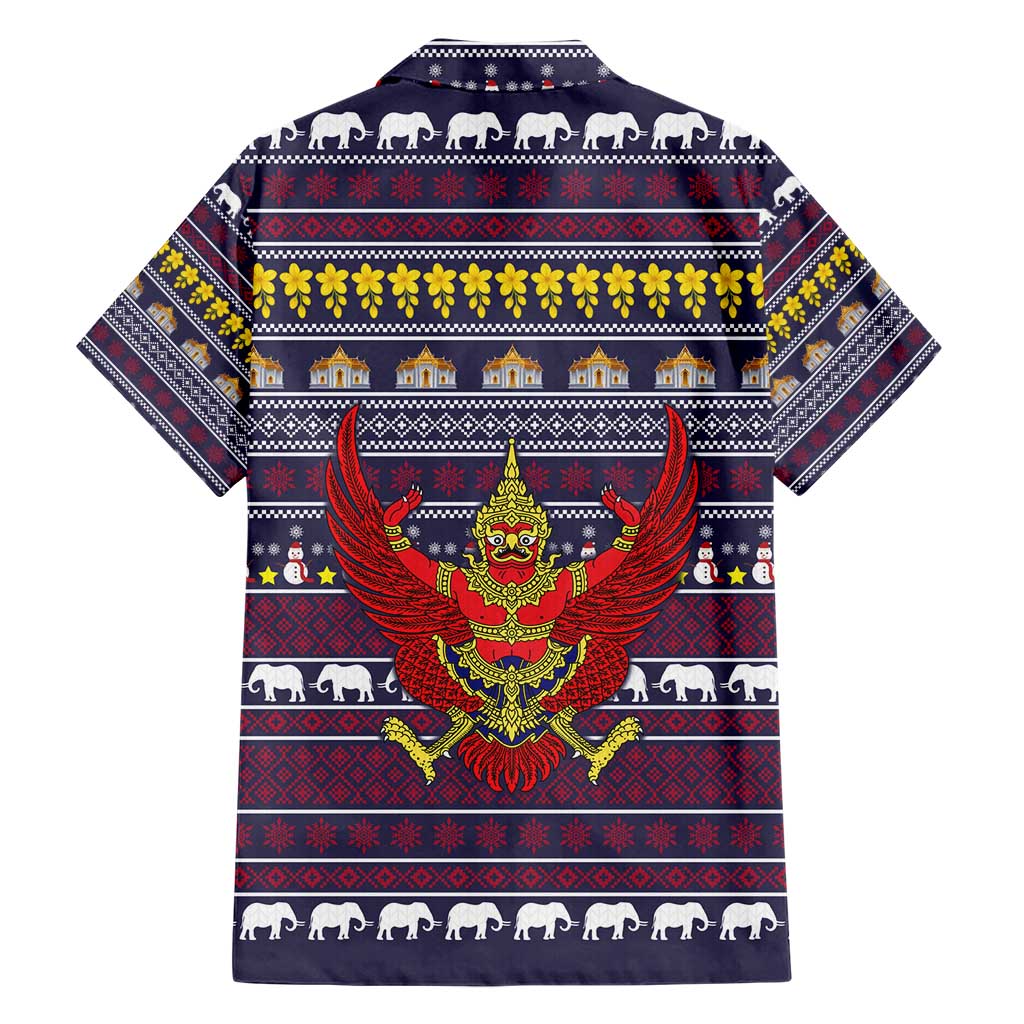 Thailand Christmas Hawaiian Shirt with Yellow Flower Tree Garuda Emblem and Elephant Holiday - Wonder Print Shop