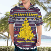Thailand Christmas Hawaiian Shirt with Yellow Flower Tree Garuda Emblem and Elephant Holiday - Wonder Print Shop