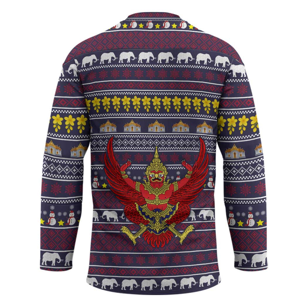 Thailand Christmas Hockey Jersey with Yellow Flower Tree Garuda Emblem and Elephant Holiday - Wonder Print Shop