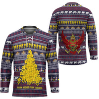 Thailand Christmas Hockey Jersey with Yellow Flower Tree Garuda Emblem and Elephant Holiday - Wonder Print Shop