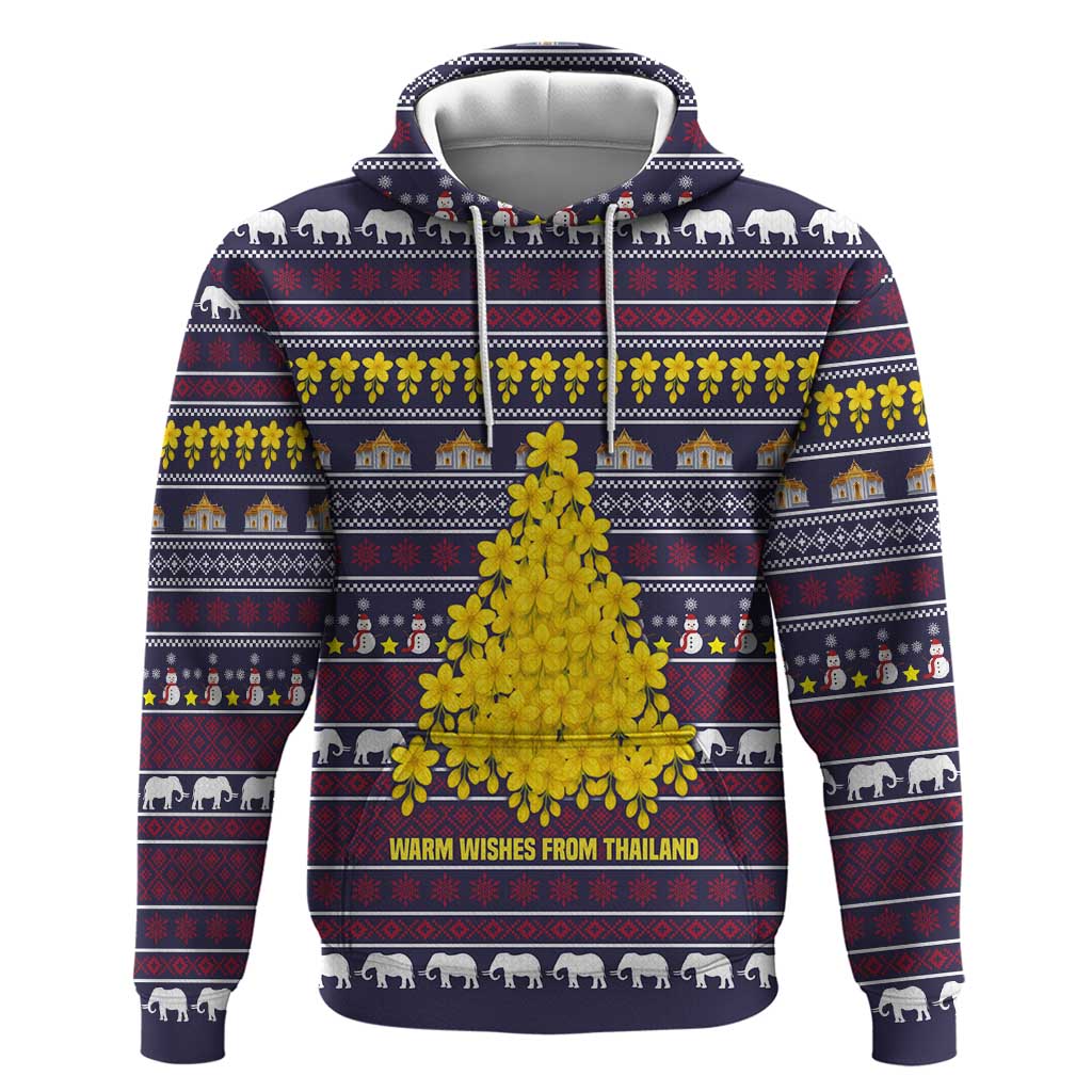 Thailand Christmas Hoodie with Yellow Flower Tree Garuda Emblem and Elephant Holiday - Wonder Print Shop