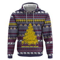 Thailand Christmas Hoodie with Yellow Flower Tree Garuda Emblem and Elephant Holiday - Wonder Print Shop