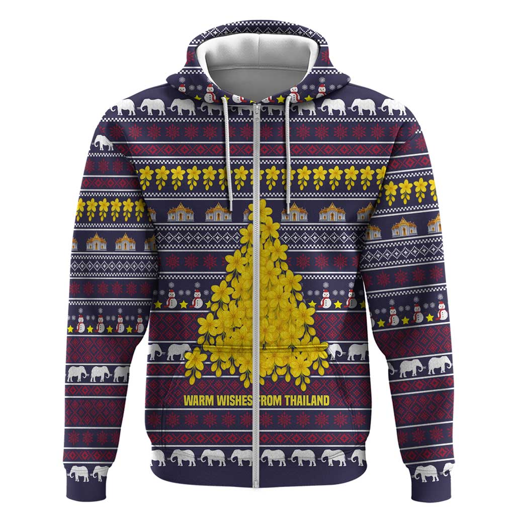 Thailand Christmas Hoodie with Yellow Flower Tree Garuda Emblem and Elephant Holiday - Wonder Print Shop
