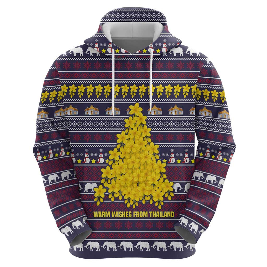 Thailand Christmas Hoodie with Yellow Flower Tree Garuda Emblem and Elephant Holiday - Wonder Print Shop