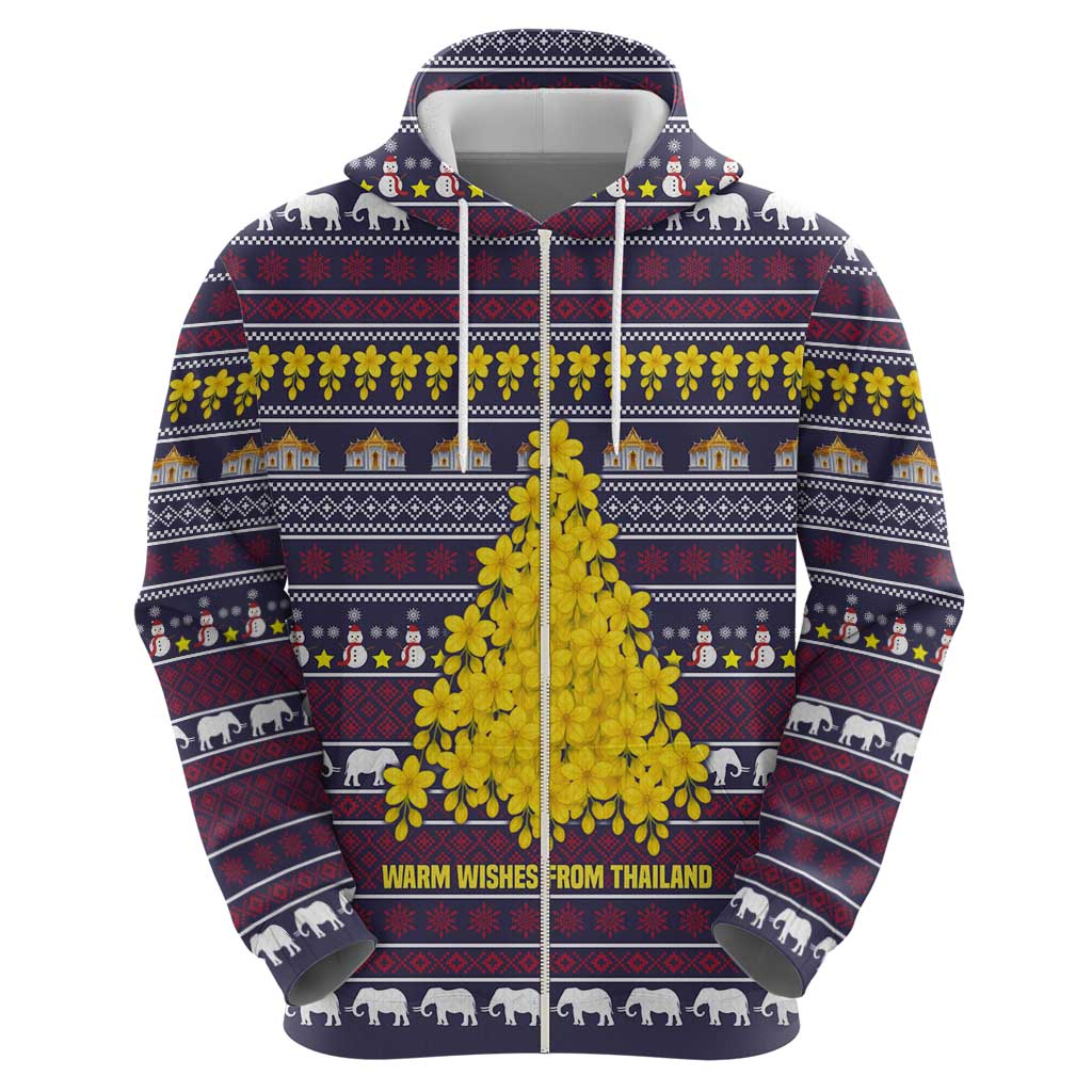 Thailand Christmas Hoodie with Yellow Flower Tree Garuda Emblem and Elephant Holiday - Wonder Print Shop