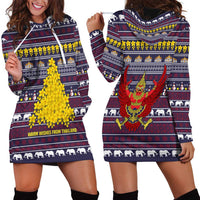 Thailand Christmas Hoodie Dress with Yellow Flower Tree Garuda Emblem and Elephant Holiday - Wonder Print Shop