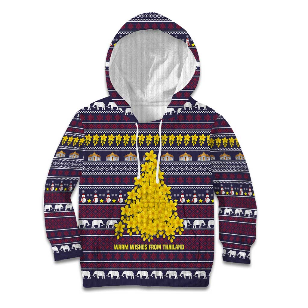 Thailand Christmas Kid Hoodie with Yellow Flower Tree Garuda Emblem and Elephant Holiday - Wonder Print Shop