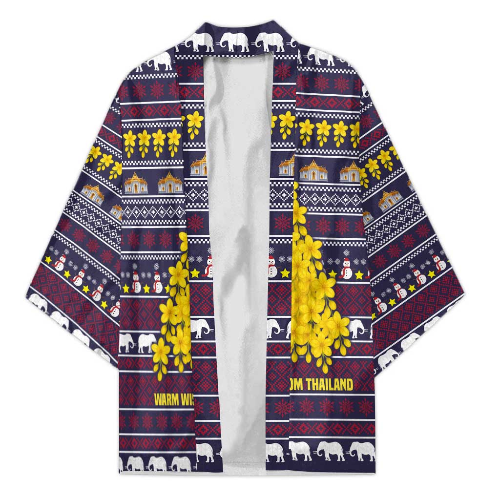Thailand Christmas Kimono with Yellow Flower Tree Garuda Emblem and Elephant Holiday - Wonder Print Shop