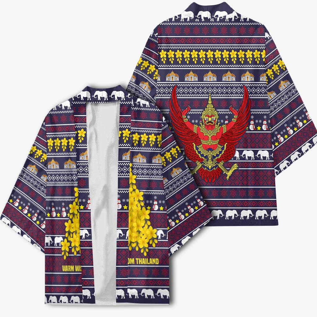 Thailand Christmas Kimono with Yellow Flower Tree Garuda Emblem and Elephant Holiday - Wonder Print Shop