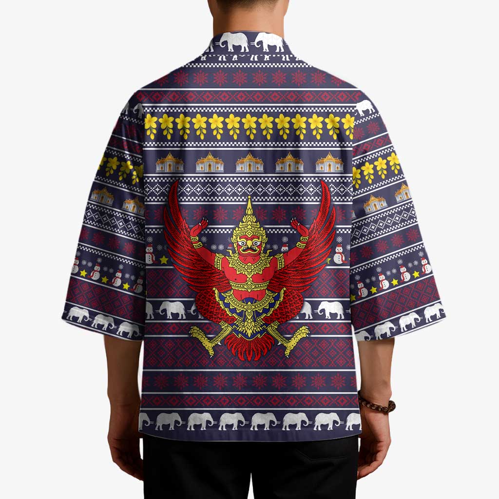 Thailand Christmas Kimono with Yellow Flower Tree Garuda Emblem and Elephant Holiday - Wonder Print Shop
