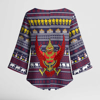 Thailand Christmas Kimono Sleeve Blouse with Yellow Flower Tree Garuda Emblem and Elephant Holiday - Wonder Print Shop