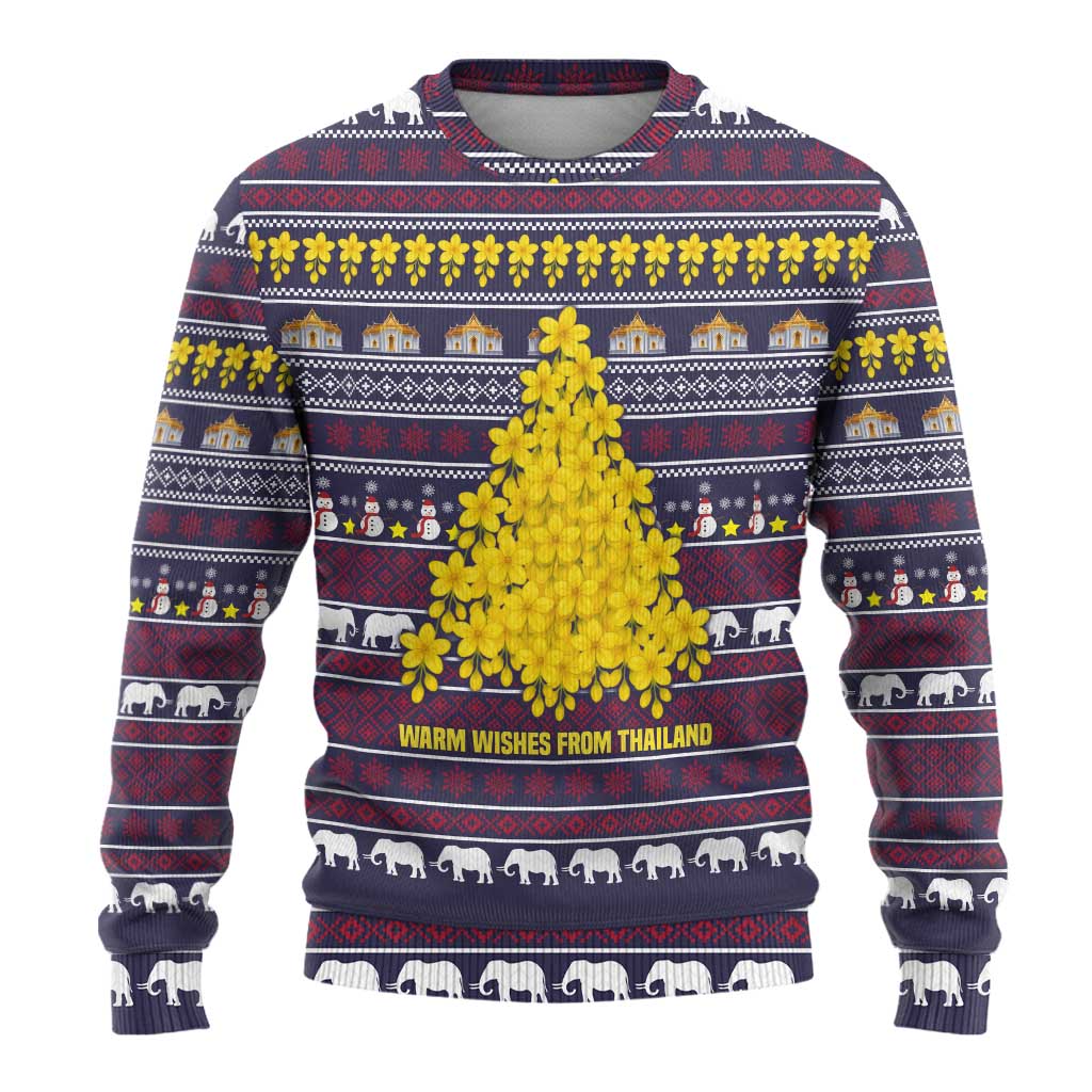 Thailand Christmas Ugly Christmas Sweater with Yellow Flower Tree Garuda Emblem and Elephant Holiday - Wonder Print Shop