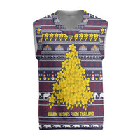 Thailand Christmas Knitted V-Neck Vest with Yellow Flower Tree Garuda Emblem and Elephant Holiday - Wonder Print Shop