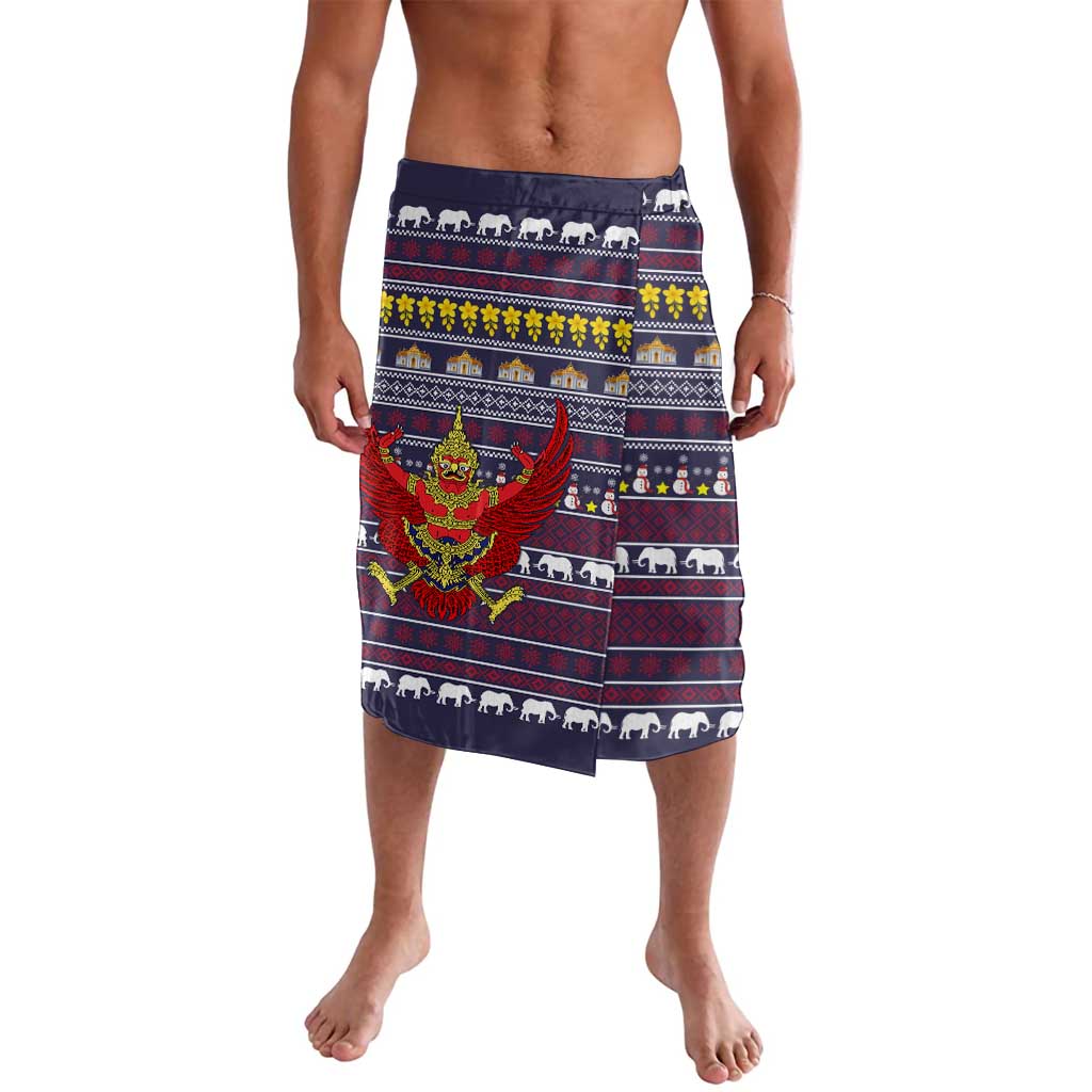 Thailand Christmas Lavalava with Yellow Flower Tree Garuda Emblem and Elephant Holiday - Wonder Print Shop