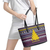 Thailand Christmas Leather Tote Bag with Yellow Flower Tree Garuda Emblem and Elephant Holiday - Wonder Print Shop