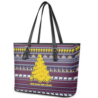 Thailand Christmas Leather Tote Bag with Yellow Flower Tree Garuda Emblem and Elephant Holiday - Wonder Print Shop