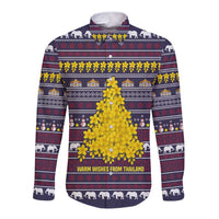 Thailand Christmas Long Sleeve Button Shirt with Yellow Flower Tree Garuda Emblem and Elephant Holiday - Wonder Print Shop