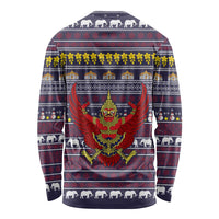 Thailand Christmas Long Sleeve Shirt with Yellow Flower Tree Garuda Emblem and Elephant Holiday - Wonder Print Shop