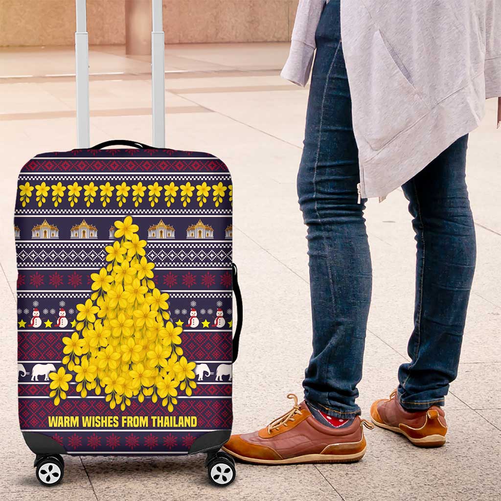 Thailand Christmas Luggage Cover with Yellow Flower Tree Garuda Emblem and Elephant Holiday - Wonder Print Shop