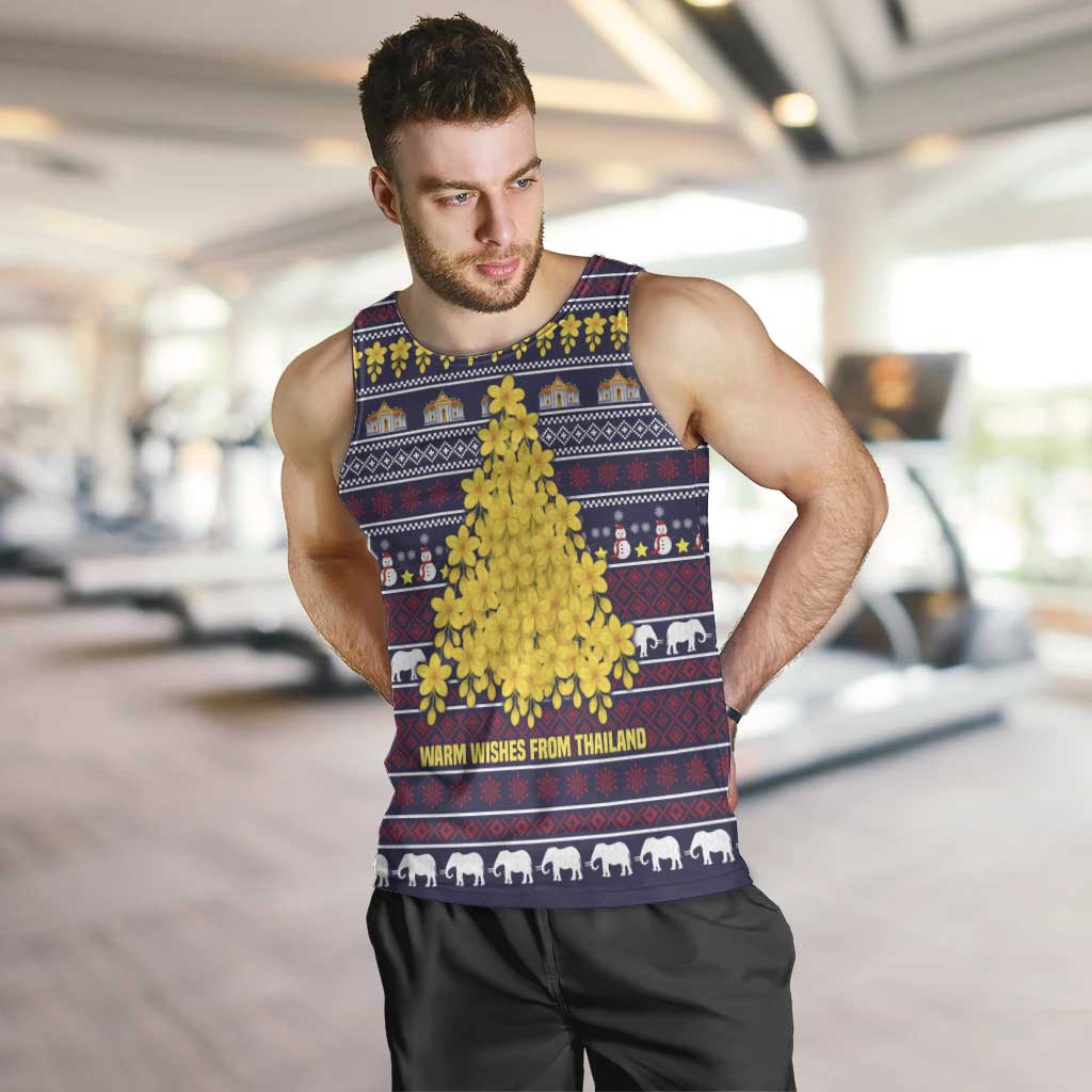 Thailand Christmas Men Tank Top with Yellow Flower Tree Garuda Emblem and Elephant Holiday - Wonder Print Shop