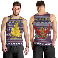 Thailand Christmas Men Tank Top with Yellow Flower Tree Garuda Emblem and Elephant Holiday - Wonder Print Shop